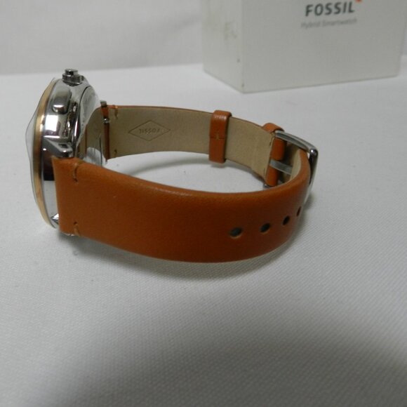 Fossil Hybrid Smartwatch blue face brown leather band Women NO Charger NEW NIB